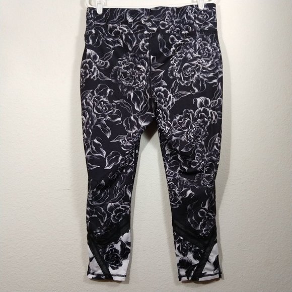 Ideology ID Women's Floral Printed Mesh Inset Ankle Leggings Black Size XL - Picture 2 of 9